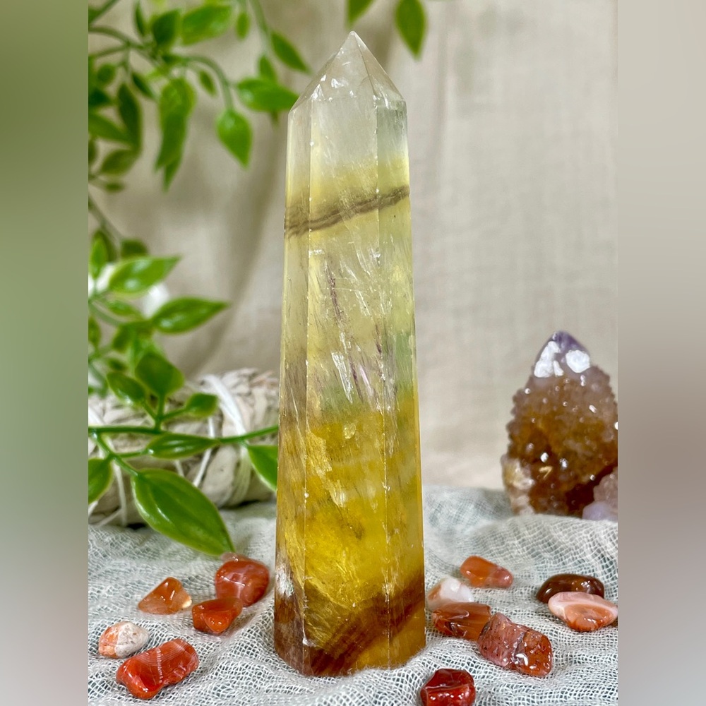 2175 Yellow and Purple Fluorite Crystal Tower